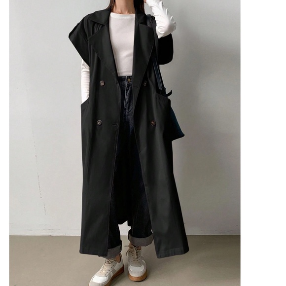 Classic Solid Double Button Pockets Cuff Short Sleeve Trench Coat - Picture 9 of 10